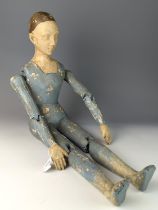 Seated plaster mannequin, possibly French, with articulated arms and legs, height from feet to top o