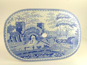 Baker, Bevans & Irwin Glamorgan blue and white transfer printed Castle Pattern pottery drainer, circ