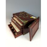 Mah Jong Set in 5 drawer case with brass furniture, with bone tiles backed onto bamboo Complete W23 