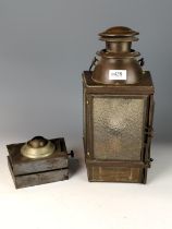 1925 French Maritime Lantern with electric conversion but original fuel reservoir present, frosted g