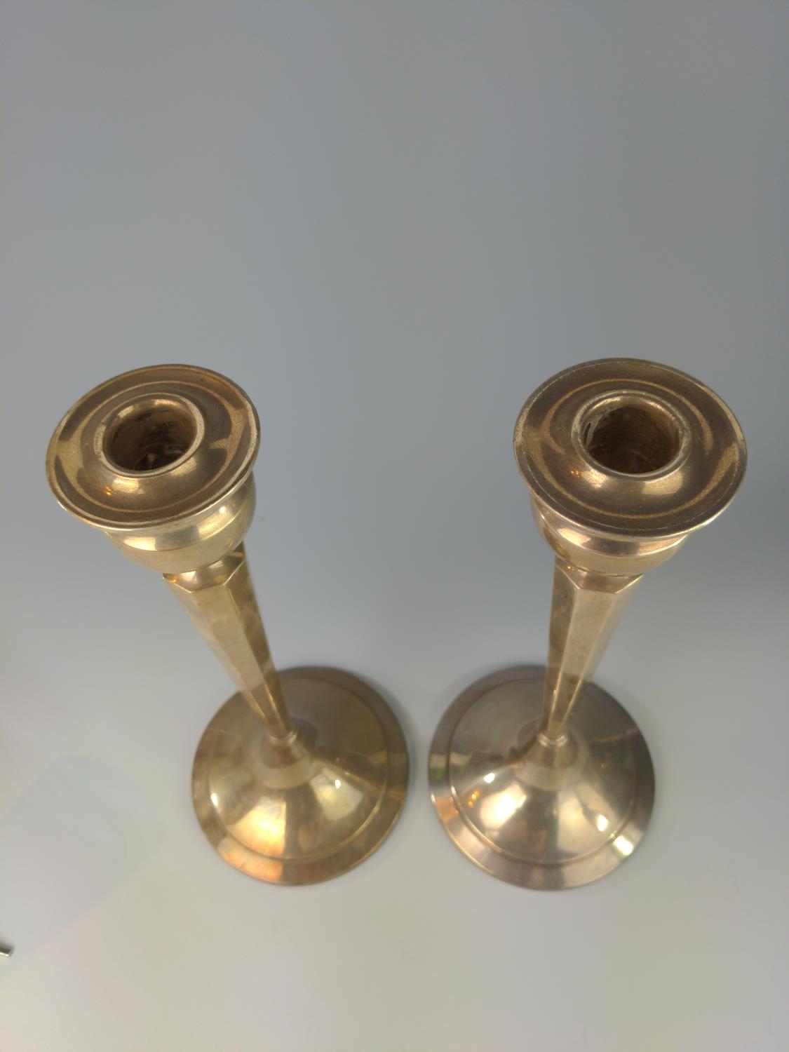 Pair of silver candlesticks, Bert Gordon, Birmingham 1955, each with a tapering octagonal stem and c - Image 2 of 2