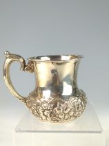 American sterling silver christening cup, Alvin Manufacturing Co., with Art Nouveau style floral ban