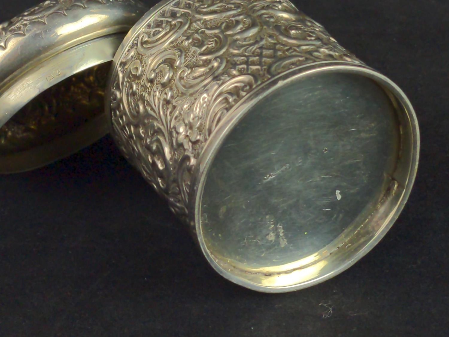 Late Victorian silver tea caddy, Mitchell Bosley & Co, Birmingham 1899, with embossed floral and scr - Image 3 of 3