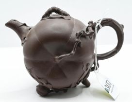Pumpkin shaped Yixing tea pot. 10.5cm high. No marks to base.