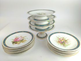 Royal Worcester porcelain part dessert set, dated 1874, comprising of a tazza, three low comports an