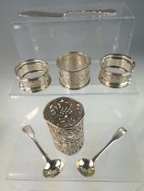 Seven various pieces of silver, various makers & dates, including a pierced condiment / vanity pot s