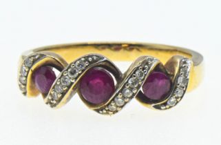 9ct gold ring with rubies & diamonds. Size N, gross weight 3.23gms