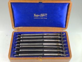 Mappin and Webb cased set of seven cut throat razors in fitted leather monogrammed case, each razor 