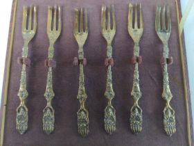 Set of six 800 grade silver cake forks with elaborate figural handles, gross weight 144 grams