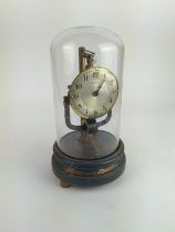 Bulle type electric torsion 800 day mantle clock with glass dome and chinoiserie decorated base, hei