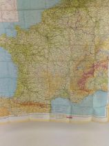 World War II map printed on silk, Zones of France, second edition. Good condition with no holes or t