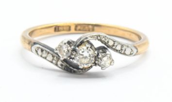 18ct gold and diamond crossover ring, size M 1/2. Gross weight 2.62g.