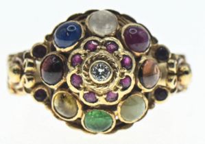 14ct gold multi gem set 'Princess of Siam' ring, size O/P, gross weight 5.17g.