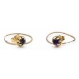 Pair of yellow metal earrings set with amethyst (14ct marked butterflies). Together with a pair of 9