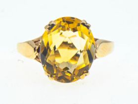 9ct gold ring set with an oval mixed cut citrine. Size K. Gross weight 2.65g