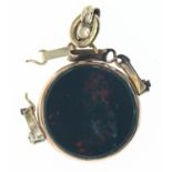 9ct rose gold and bloodstone swivel fob, initialled to one side, length including bale 39mm, gross w