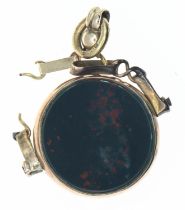 9ct rose gold and bloodstone swivel fob, initialled to one side, length including bale 39mm, gross w