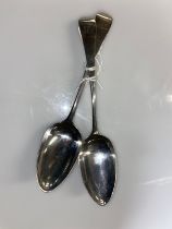 Pair of George III Old English pattern serving spoons, Richard Crossley, London 1795, initialled, le