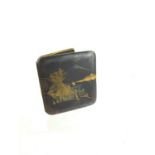 Japanese inlaid cigarette case, the front decorated with house before Mount Fuji, with impressed mar