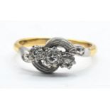 18ct gold and diamond crossover ring. Size N, gross weight 3g. 