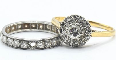 Scrap 18ct gold and diamond cluster ring. Size Q. Gross weight 3g. Together with a scrap white metal