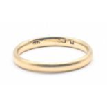 Gold band with rubbed hallmark, testing positive for 9ct gold, size O, 1.94 grams 