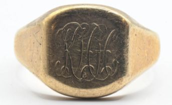9ct gold signet ring (monogrammed). Size Y. Gross weight 10.92g.