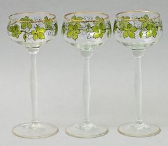 Drei Theresienthaler Stengelgläser/ art nouveau glass goblets