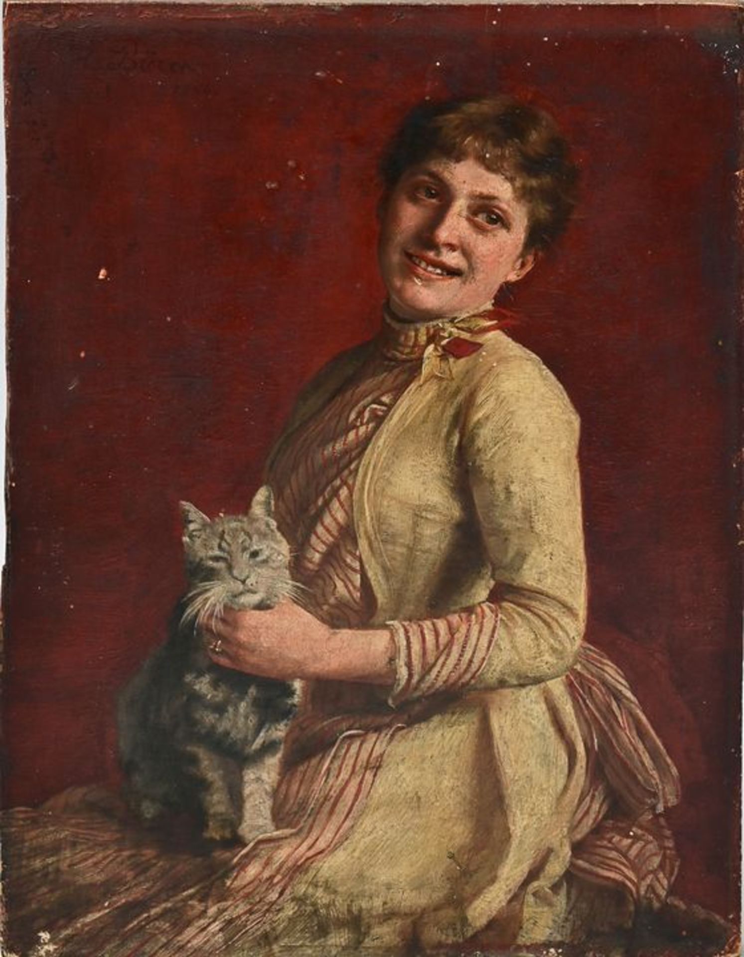 Bürck: Portrait mit Katze/ portrait with cat