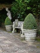 A PAIR OF STONE COMPOSITION PLANTERS, MODERN