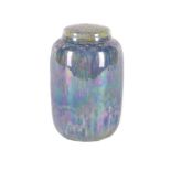 A RUSKIN POTTERY LOW-FIRED 'DELPHIMIUM BLUE' LUSTRE CADDY AND COVER