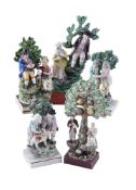 FIVE VARIOUS STAFFORDSHIRE PEARLWARE FIGURAL BOCAGE GROUPS