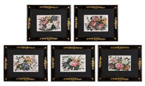 A SET OF FIVE CHINESE EXPORT FLORAL PAINTINGS