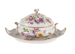 A MEISSEN (OUTSIDE DECORATED) TUREEN AND COVER AND A SIMILAR STAND
