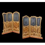 A GILTWOOD, ETCHED GLASS AND POLYCHROME PAINTED FOUR-FOLD SCREEN