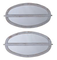 A PAIR OF PAINTED PINE OVAL WALL MIRRORS