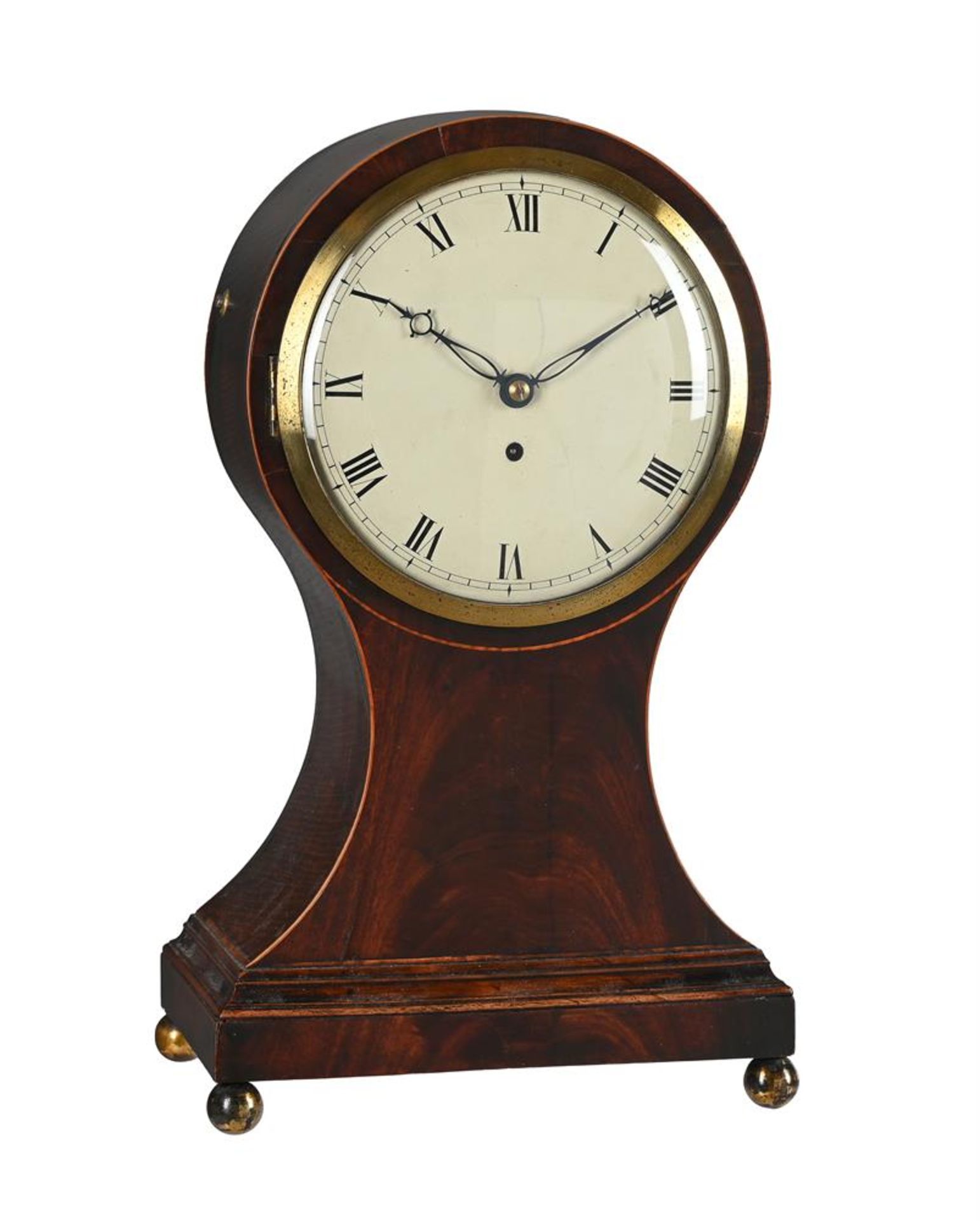 A GEORGE III ‘FIDDLE-BACK’ MAHOGANY VENEERED BALLOON-SHAPED TABLE/BRACKET TIMEPIECE