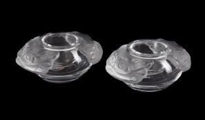 LALIQUE, CRYSTAL LALIQUE, A PAIR OF CAVIAR DISHES AND LINERS