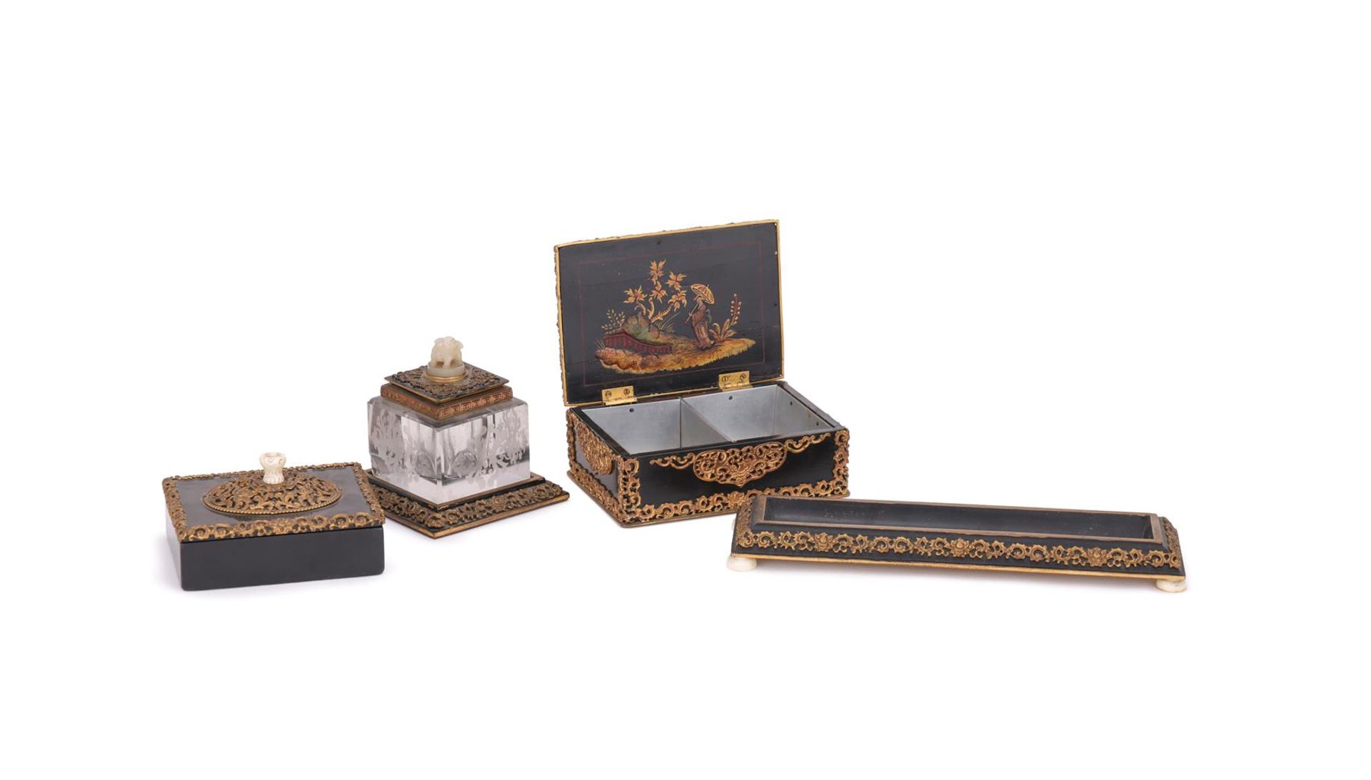 Y E.F. CALDWELL & COMPANY NEW YORK, AN AMERICAN CHINOISERIE GENTLEMAN'S DESK SET - Image 3 of 6