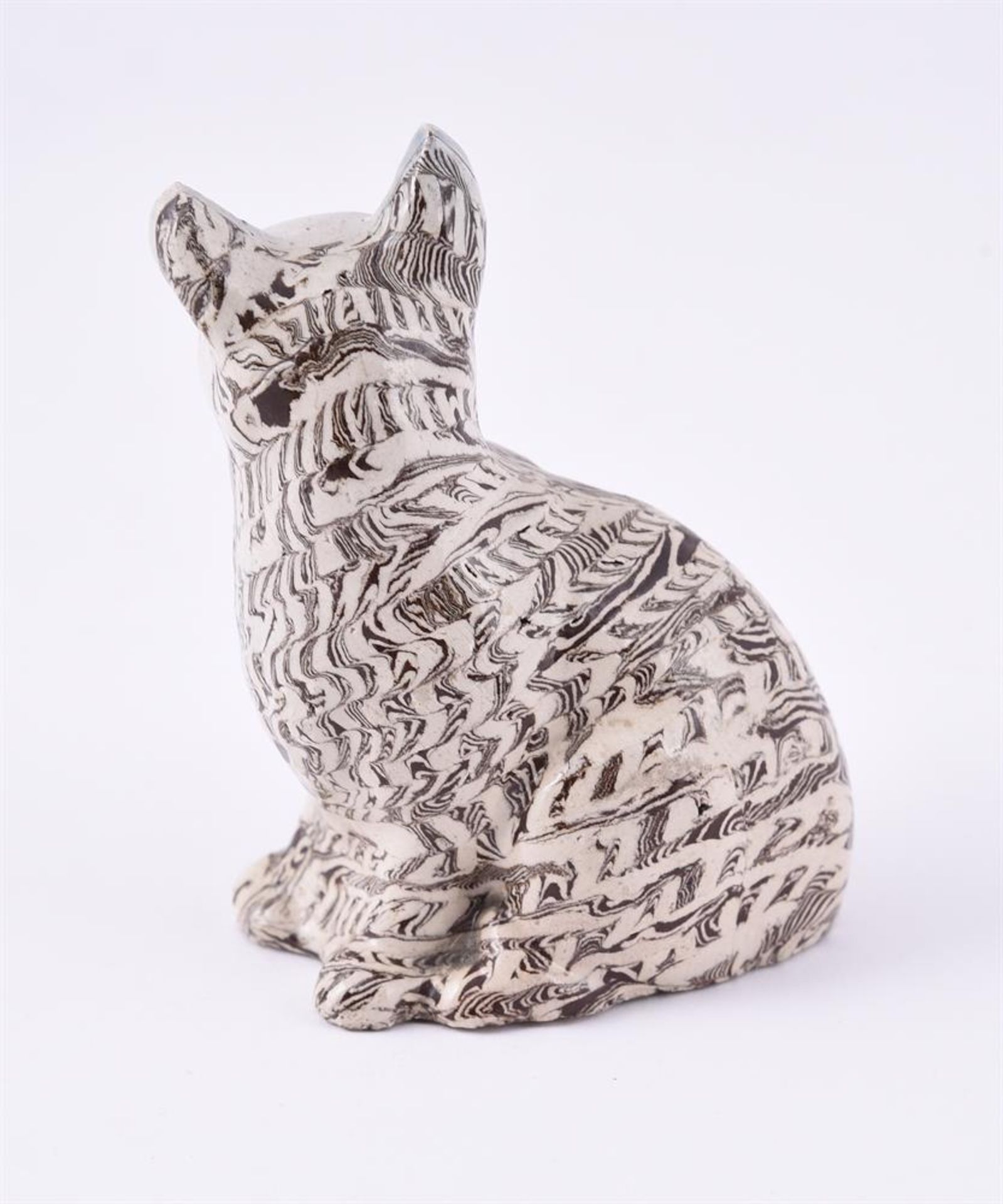 A STAFFORDSHIRE AGATE-WARE SALT-GLAZE MODEL OF A SEATED CAT - Image 2 of 2