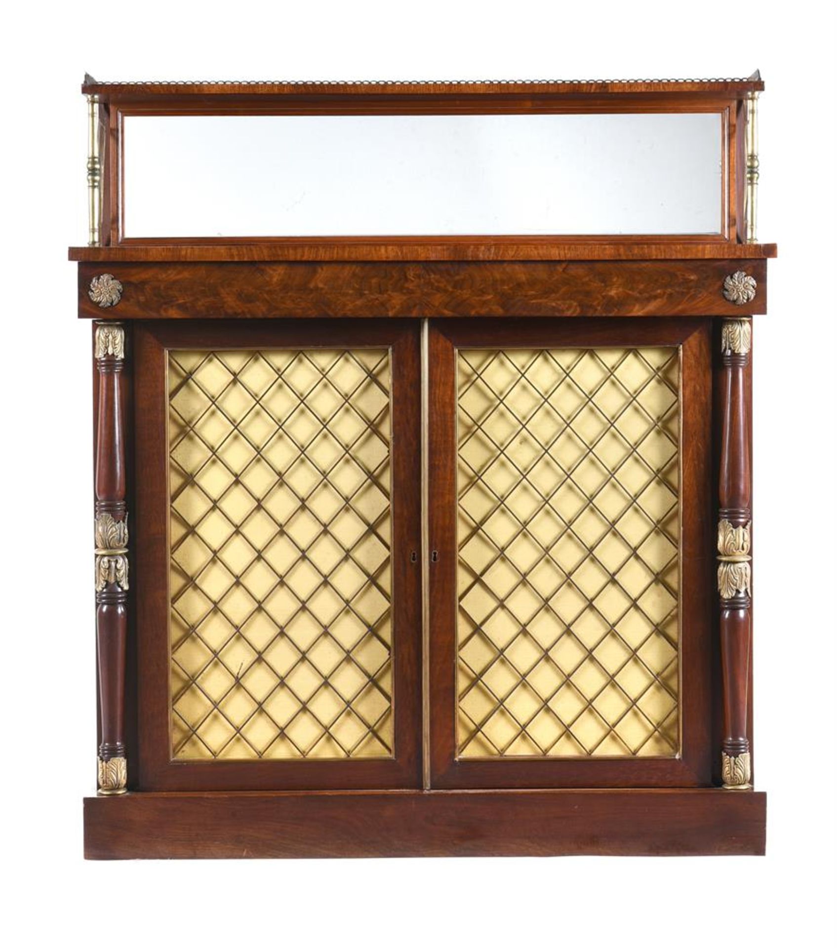 A REGENCY MAHOGANY AND GILT METAL MOUNTED SIDE CABINET