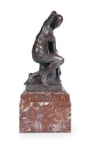 FRANÇOIS ÉMILE POPINEAU (1887-1951), AN ART DECO BRONZED TERRACOTTA FIGURE OF A BATHING FEMALE NUDE