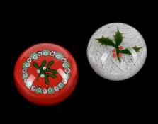 TWO PERTHSHIRE LIMITED EDITION CHRISTMAS GLASS PAPERWEIGHTS