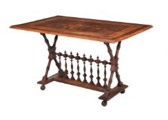AN ITALIAN WALNUT AND MARQUETRY CENTRE OR WRITING TABLE