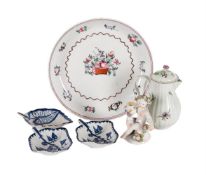 A SELECTION OF MOSTLY ENGLISH PORCELAIN VARIOUS DATES MOSTLY 18TH CENTURY To include a pair of Low