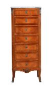 Y A FRENCH KINGWOOD AND MARBLE TOPPED CHEST OF DRAWERS