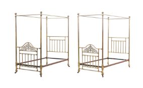 TWO VICTORIAN BRASS SINGLE BED FRAMES