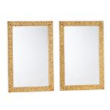 A PAIR OF RECTANGULAR WALL MIRRORS WITH COLOURED PASTE 'GEM' SET FRAMES