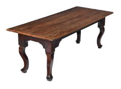 A FRENCH OAK AND ELM REFECTORY DINING TABLE