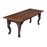 A FRENCH OAK AND ELM REFECTORY DINING TABLE
